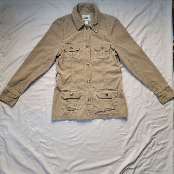 2000s Old Navy beige corduroy utility jacket - missing belt, size small, pockets - Picture 1 of 11